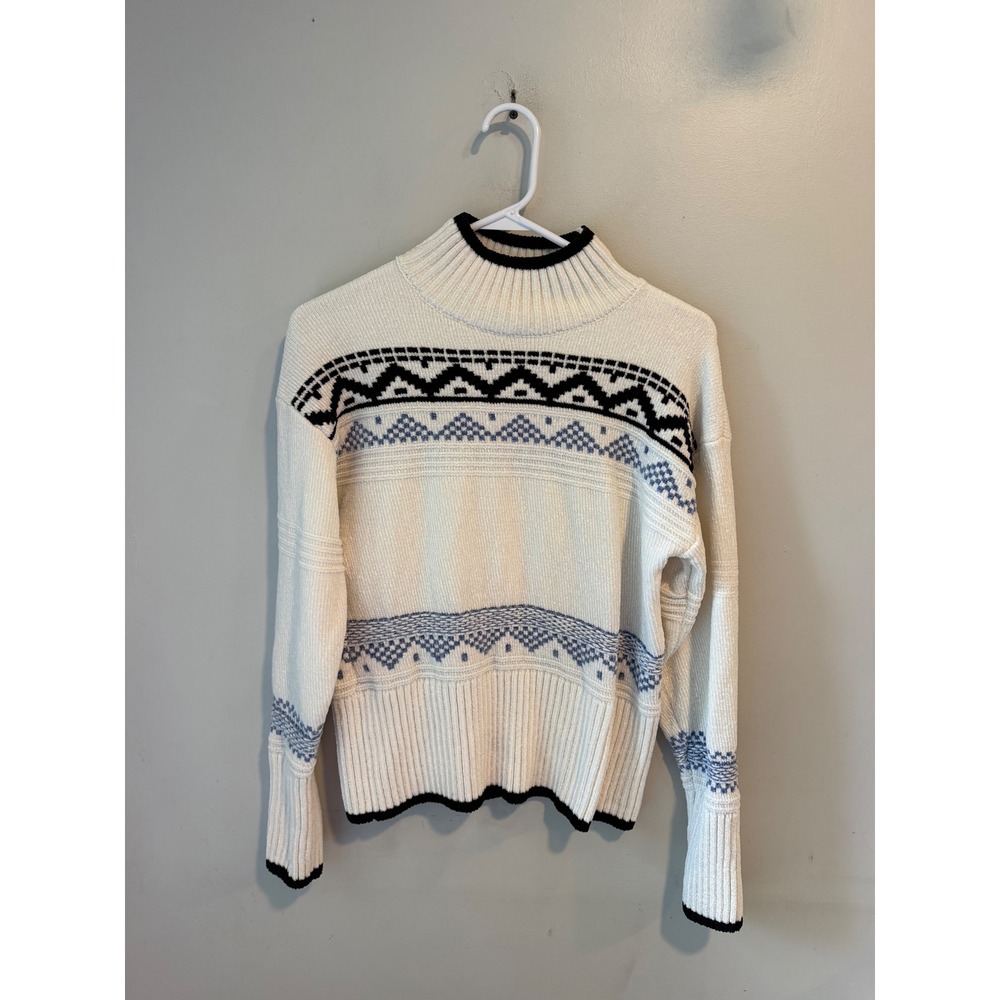 Christian Siriano New York Womens White Fair Isle Mock Neck Sweater Small